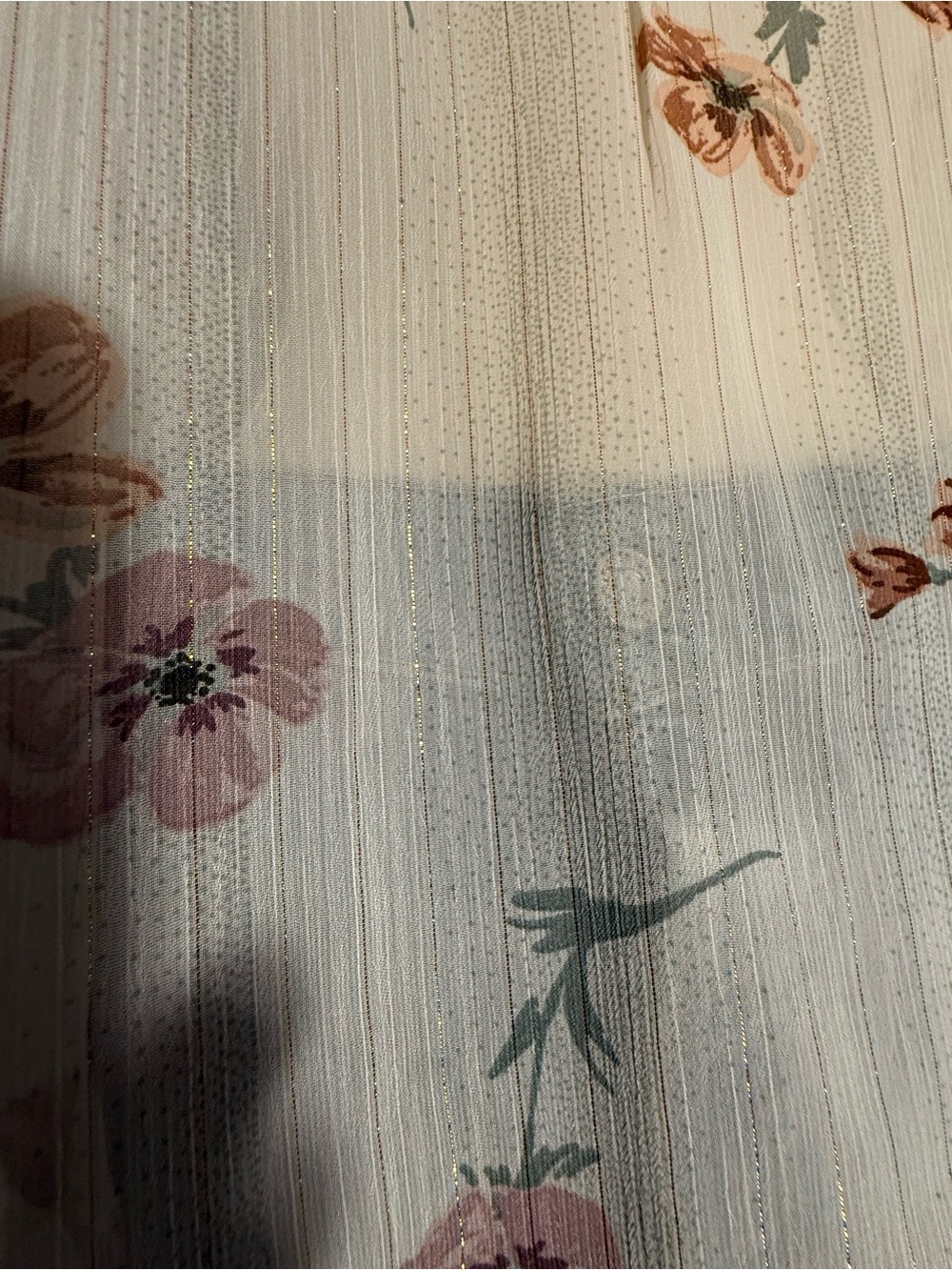 Lovestitch Floral Tie-Neck Peasant Blouse - Cream with Pink & Tan Flowers - Picture 2 of 8